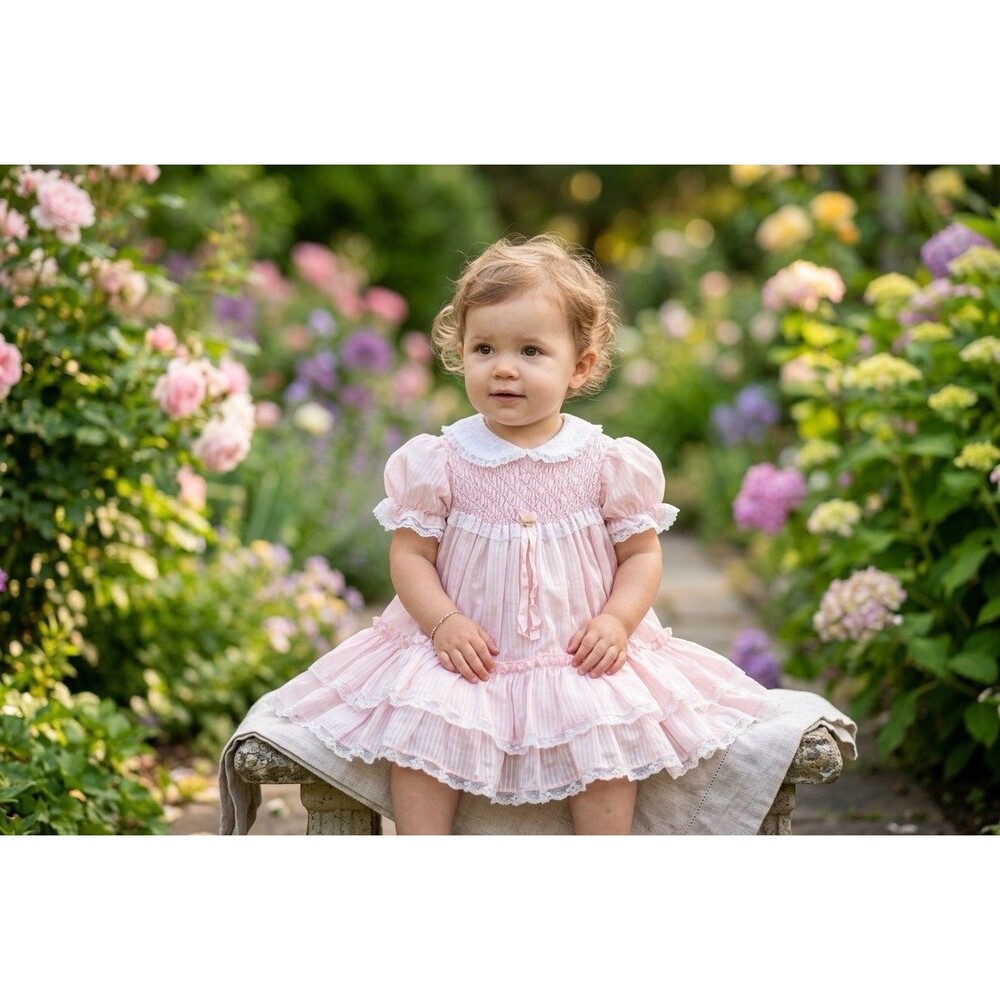 VTG Polly Flinders Girls Dress 18 Months Pink Lace Short Sleeve Party Dress